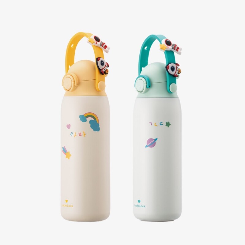 각인 인쇄 어린이텀블러 가벼운 휴대용 손잡이물병 이름스티커 캐릭터텀블러 500ml - 상품 이미지