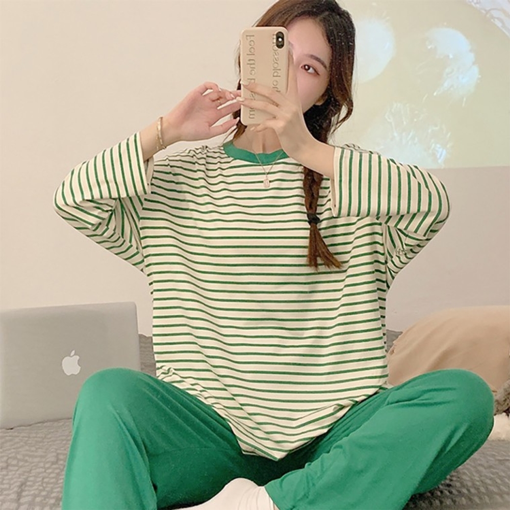 J2K 홈웨어 상하세트 캡내장 잠옷 브라캡 단가라 긴팔 긴바지 - 상세 이미지 2