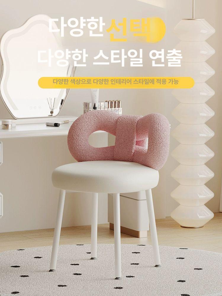 화장대의자 등받이 화장대 벨벳 인테리어 양털 의자 리본 - 상세 이미지 4