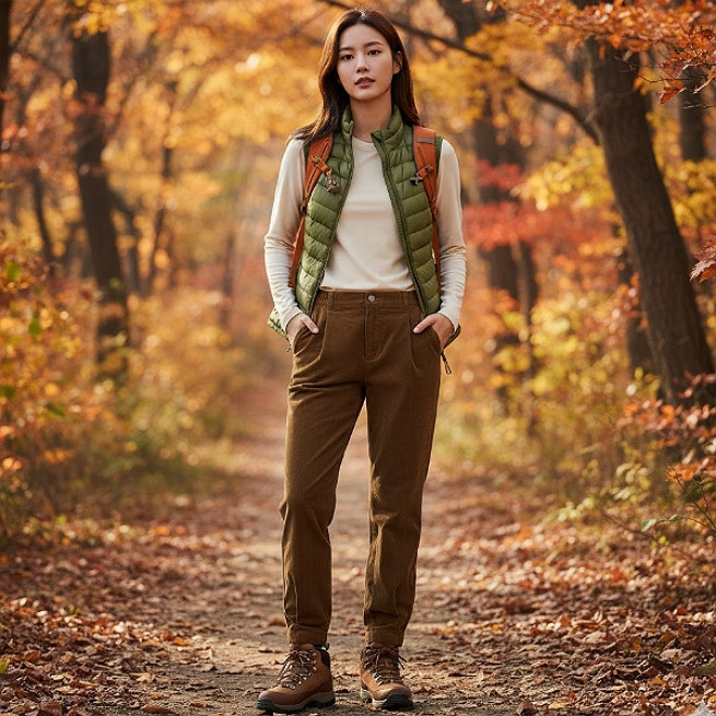 [무료반품] MILLET 밀레아웃도어 가을 여자 스판 코듀로이 골덴 밴드 등산 바지 브라운, 76 - 상세 이미지 5