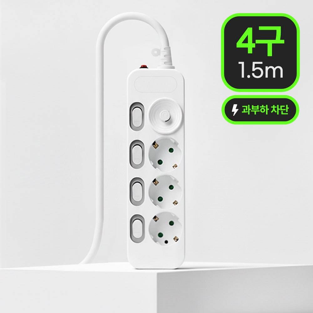 이노스 고용량 안전 멀티탭 3500W 개별스위치 멀티콘센트 4구 과부하차단, 1.5m, 1개 - 메인 이미지