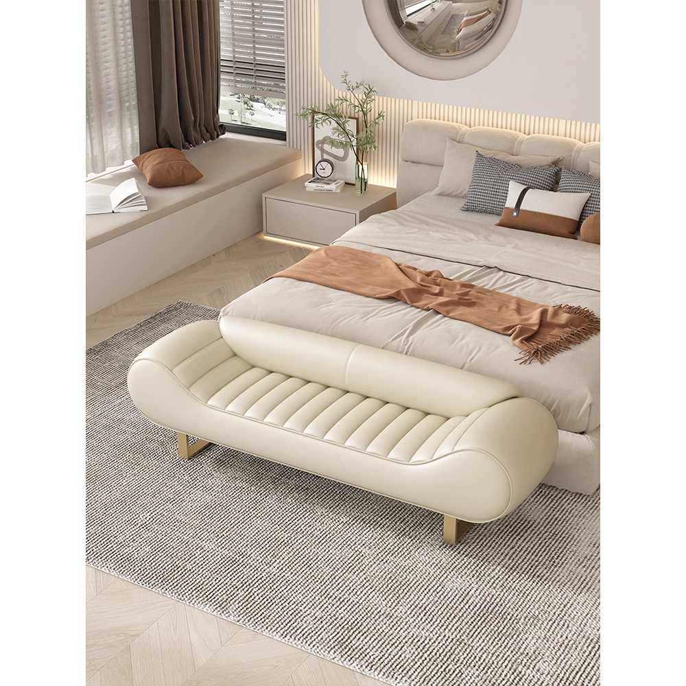 인테리어 베드 스툴 고급 패브릭 침실 벤치 침대 끝 오렌지 120cm - 상세 이미지 3