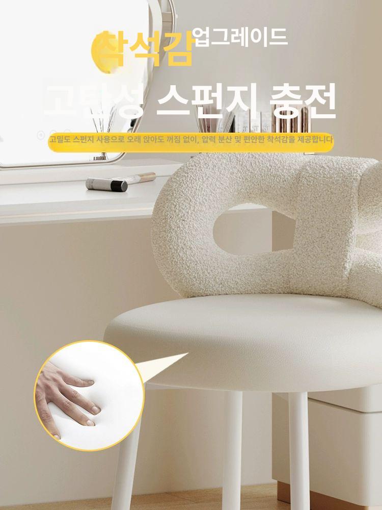 화장대의자 등받이 화장대 벨벳 인테리어 양털 의자 리본 - 상세 이미지 2