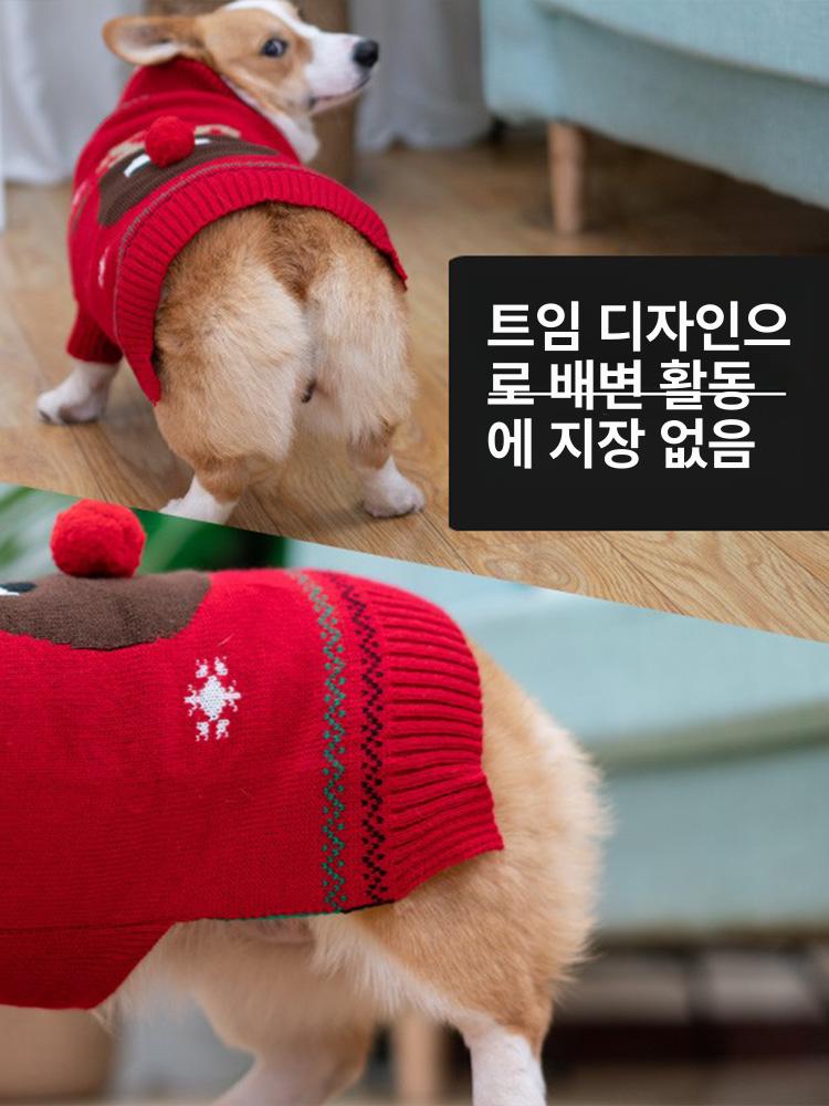 웰시코기옷 크리스마스 코스튬 중소형견 겨울 방한 강아지옷 레드 스웨터 두꺼운 보온 S 31~37 2.5~4kg - 상세 이미지 4