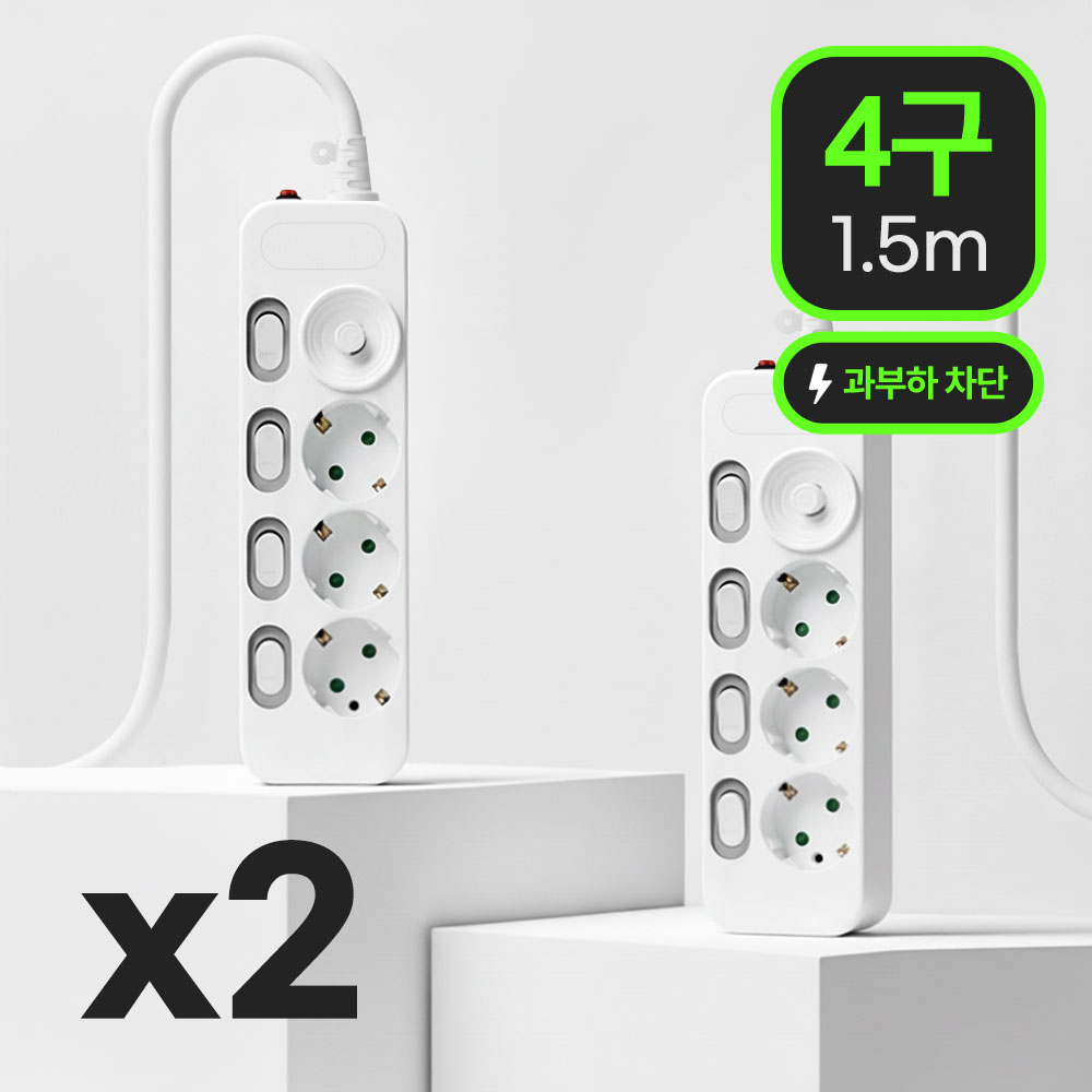 이노스 고용량 안전 멀티탭 3500W 개별스위치 멀티콘센트 4구 과부하차단, 1.5m, 2개 - 메인 이미지