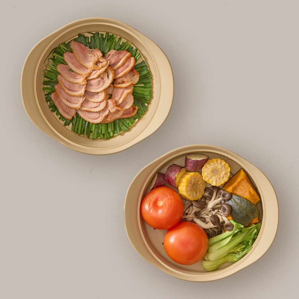 실리프랑 실리콘찜기 2단 전자레인지 야채 만두 찜기 무연마제 버터베이지 +계량스푼