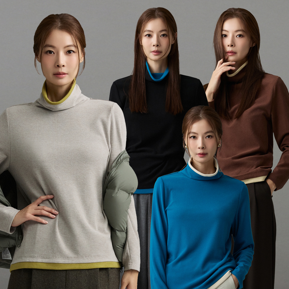 메시제이 따스온 기모 블라우스 4종 레이어드 가을 겨울 여성 배색 목폴라 티셔츠 터틀넥 이너티 폴라티 - 메인 이미지