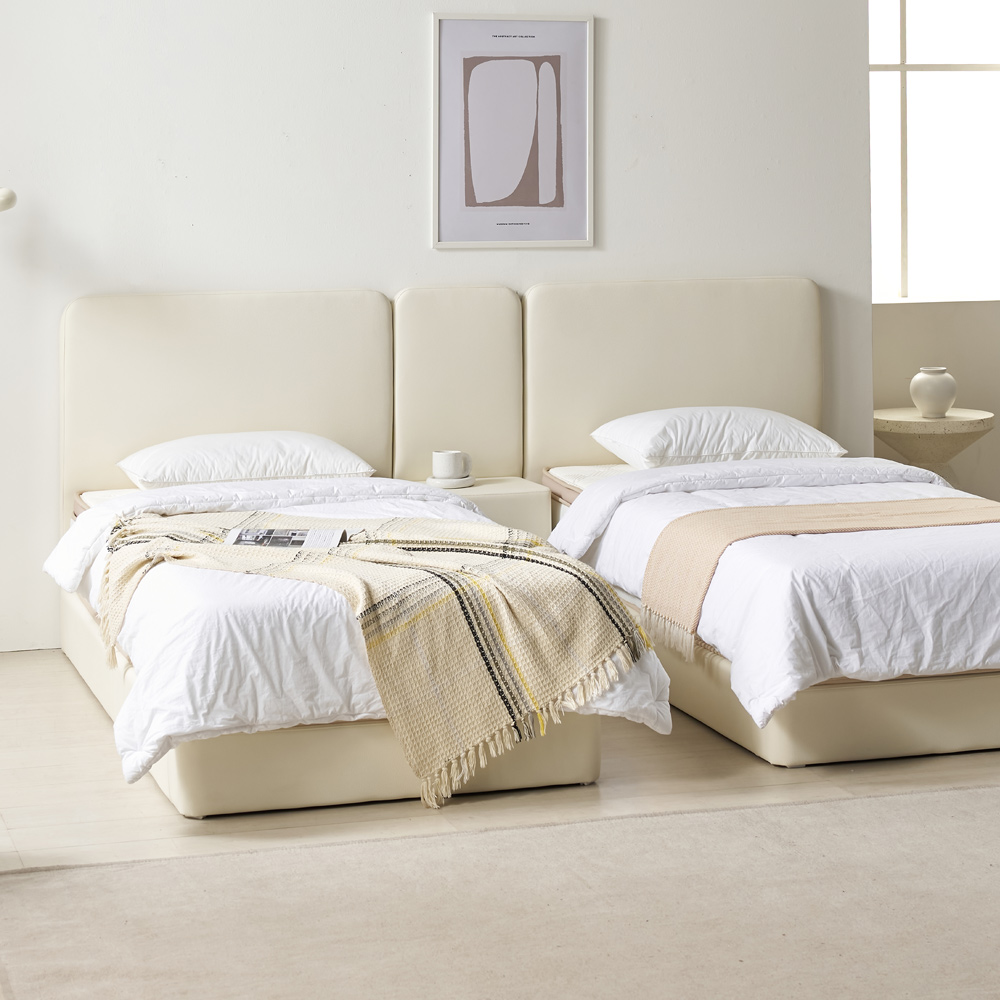 베이론 더블베드 부부침대 가죽 트윈 호텔식 침대 프레임 S+S(싱글+싱글), 라이트그레이