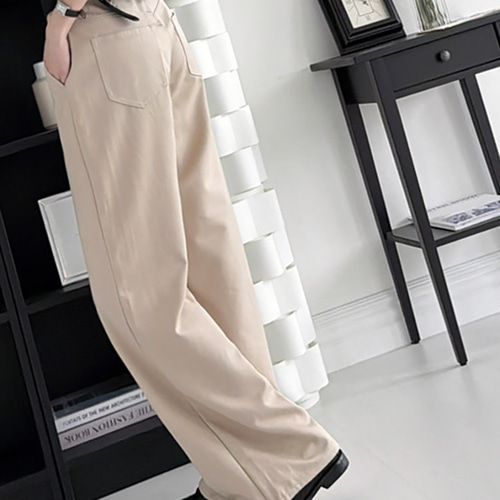 (JE) 멋스러운 여성 롱 팬츠 핀턱 코튼 통바지 세미 와이드 시크한 심플 데일리룩 캐주얼 패션 - 상세 이미지 4