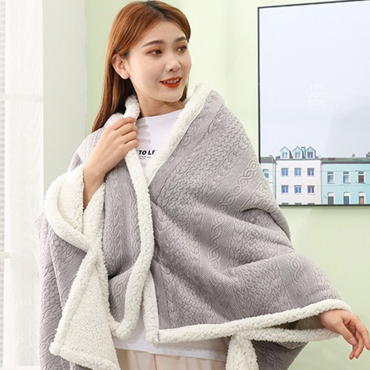 담요 망토 무릎 그레이 극세사 포근한 똑딱이 어깨 - 메인 이미지