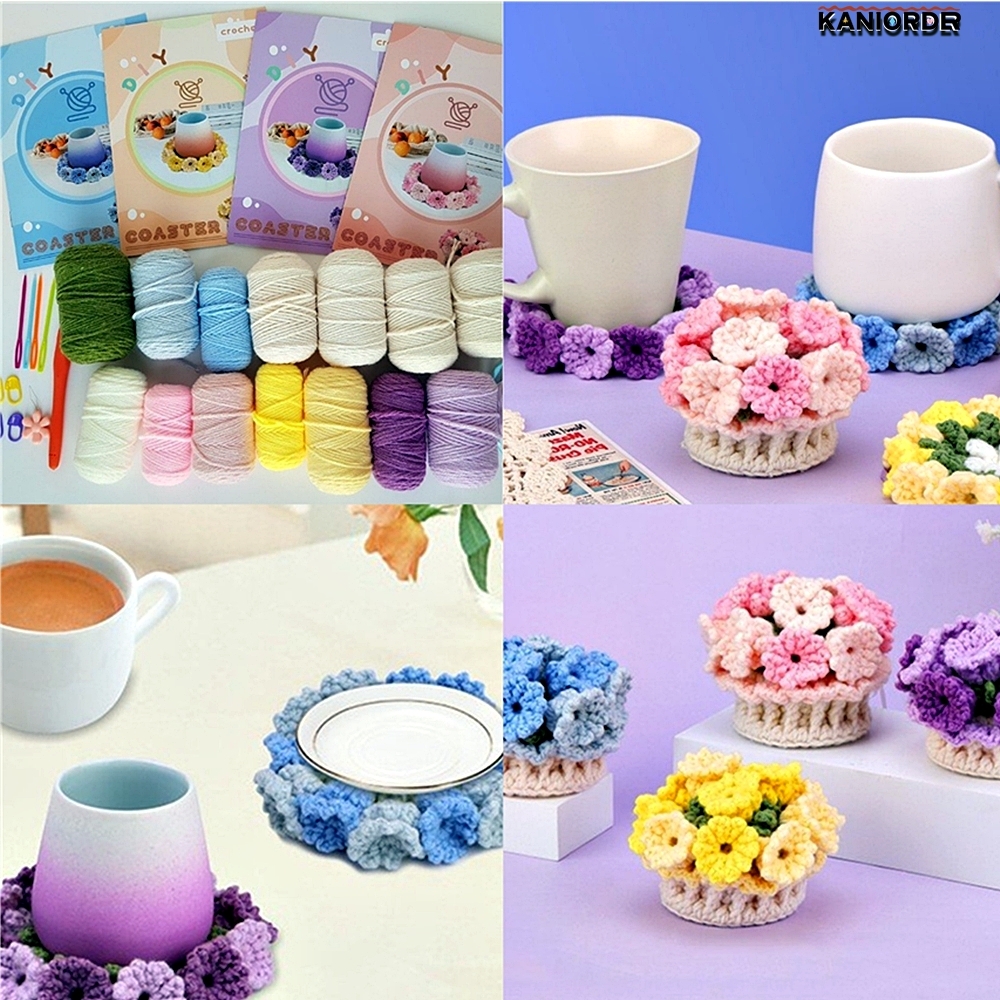 뜨개질 DIY 태교 취미 손뜨개 꽃 컵받침 선물 만들기 패키지 4세트 - 상품 이미지