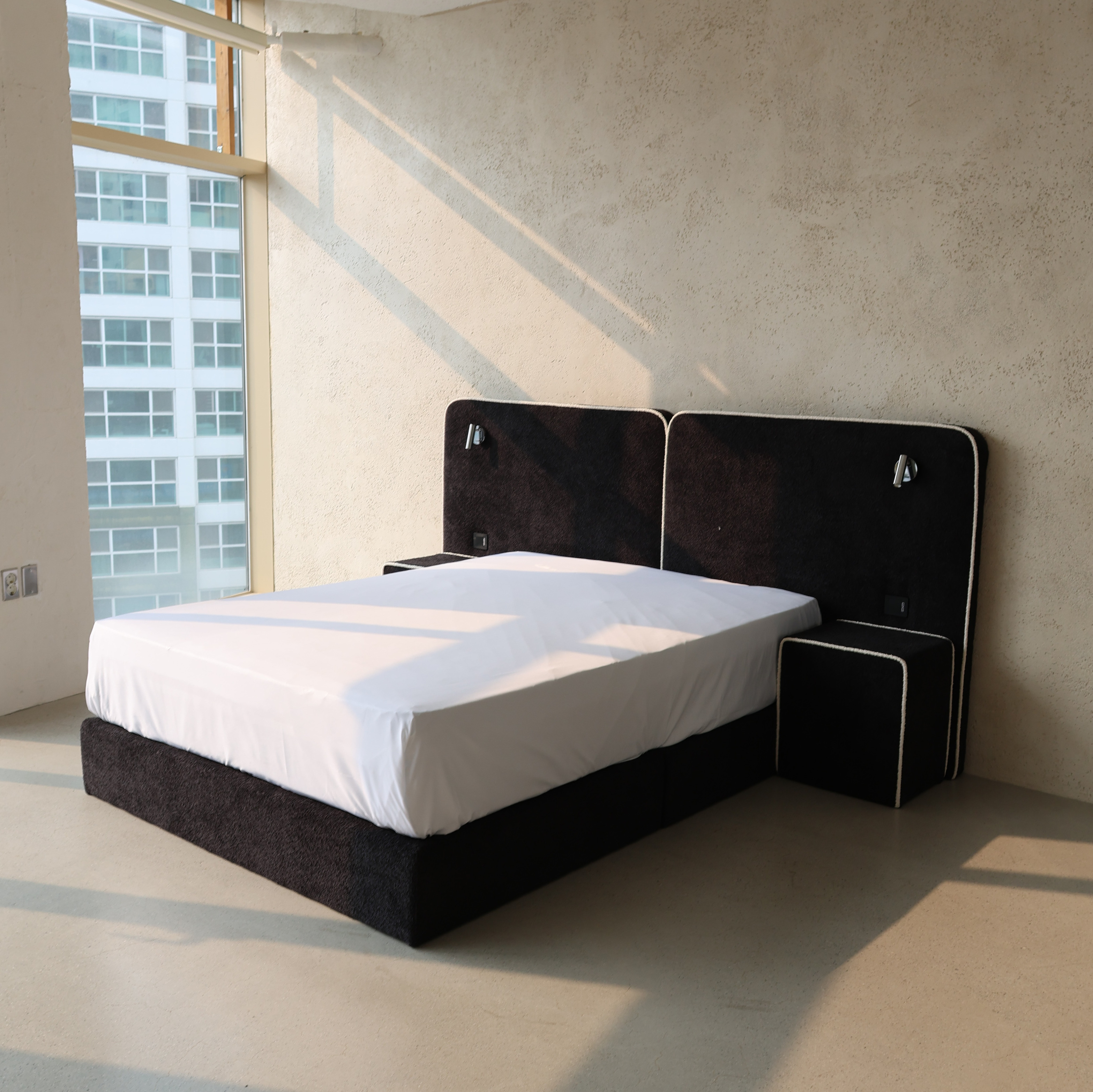 호텔형 침대 프레임 부클 패브릭 주문제작 블랙 신혼부부 퀸