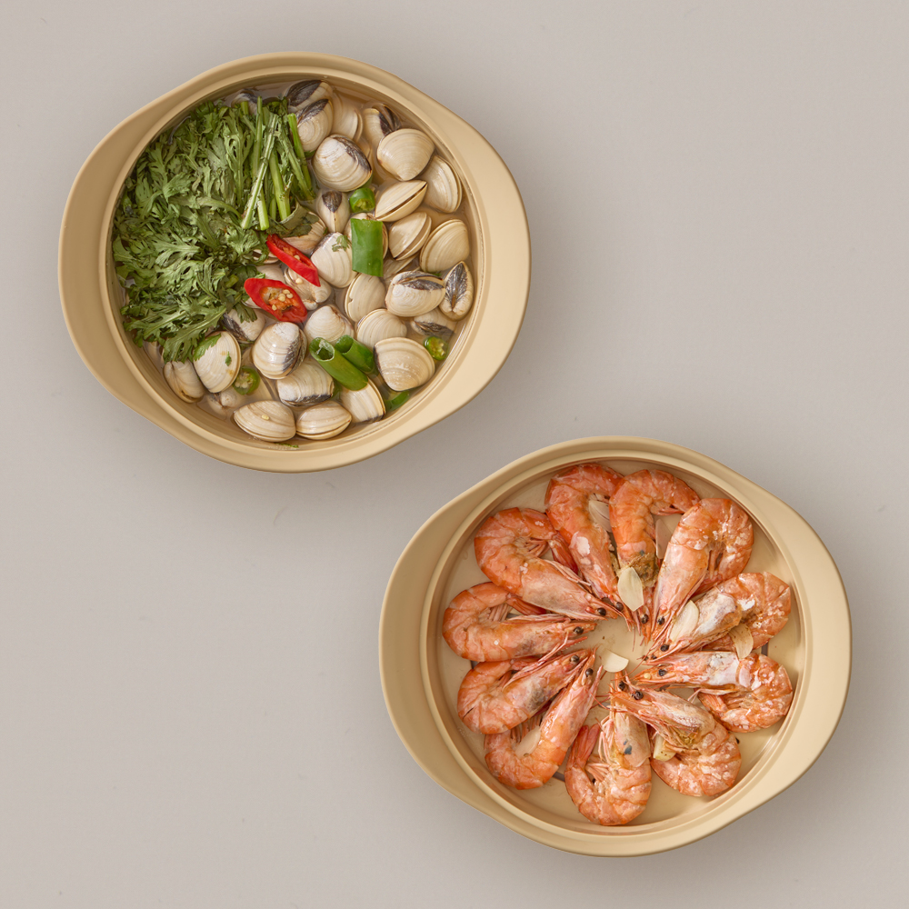 실리프랑 실리콘찜기 2단 전자레인지 야채 만두 찜기 무연마제 버터베이지 +계량스푼