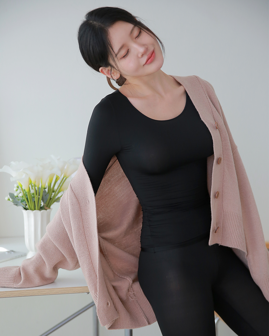 (N배송) DDO 여성 U넥 초경량 슬림핏 이너 얇은 내복 상하세트 보온 여자 내의 상의 하의 - 상세 이미지 3