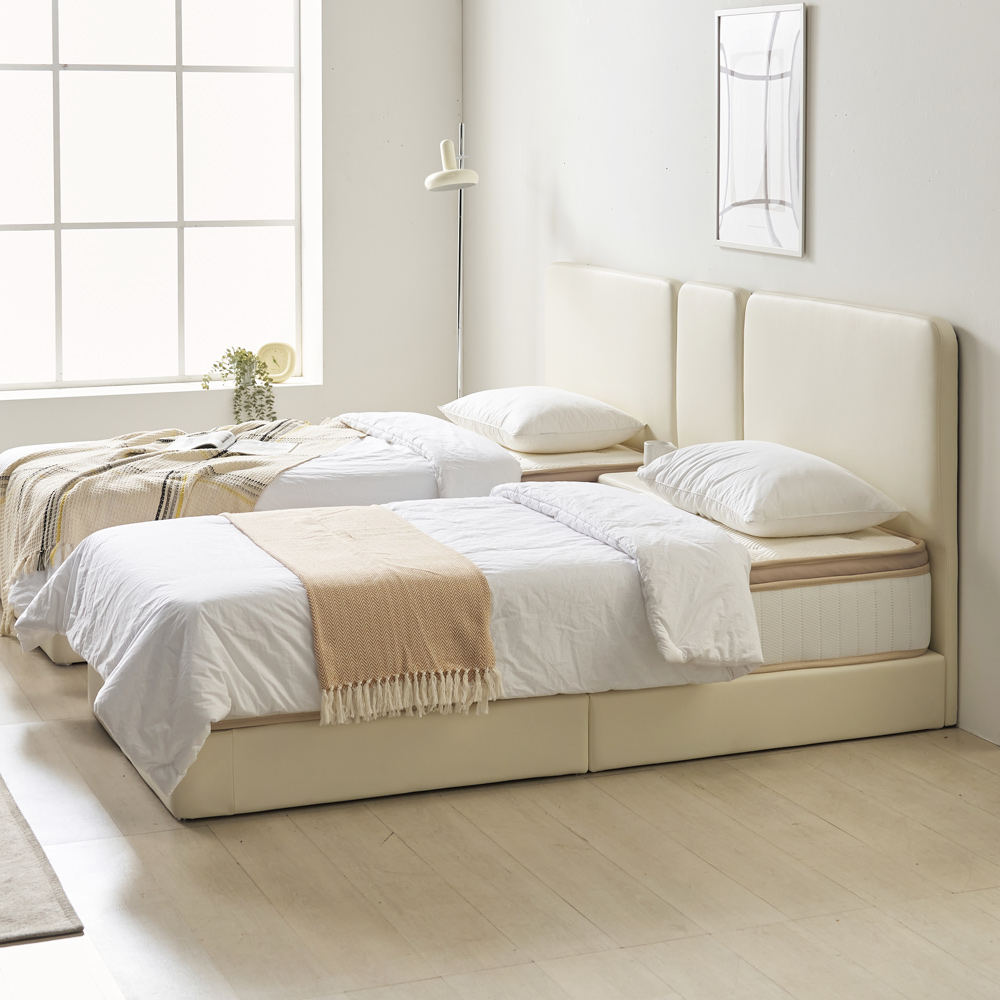 베이론 더블베드 부부침대 가죽 트윈 호텔식 침대 프레임 S+S(싱글+싱글), 라이트그레이