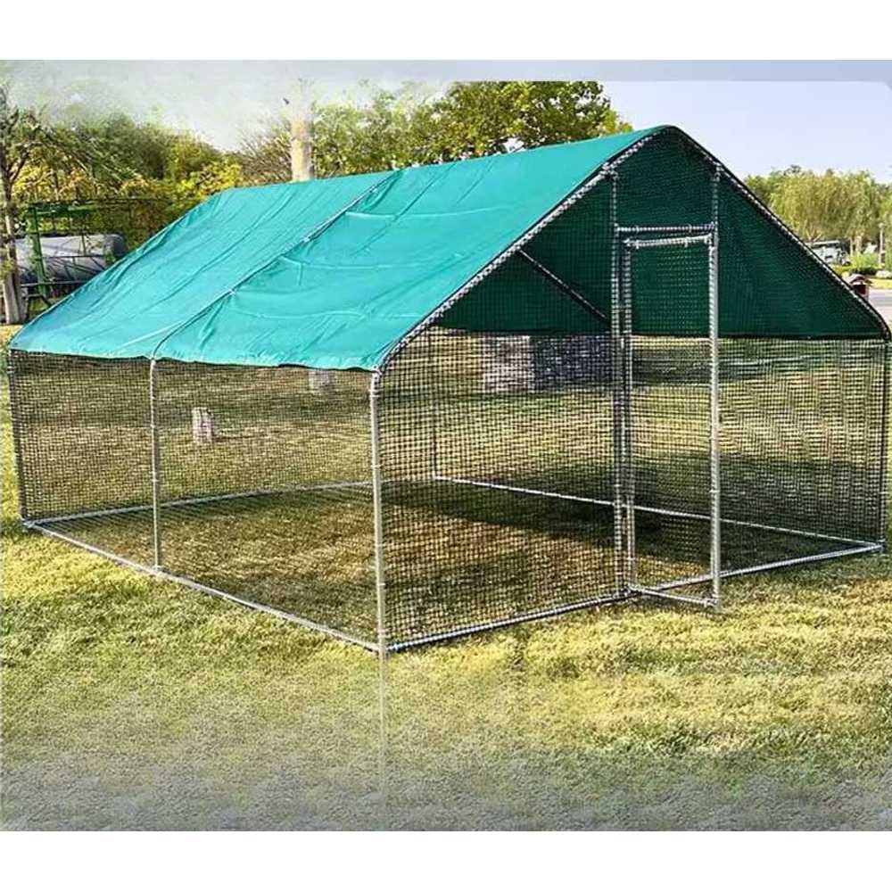 야외 조립식 닭장 대형 방풍망 철제 프레임형 집 4x2x2m 철망+방수천 - 상품 이미지