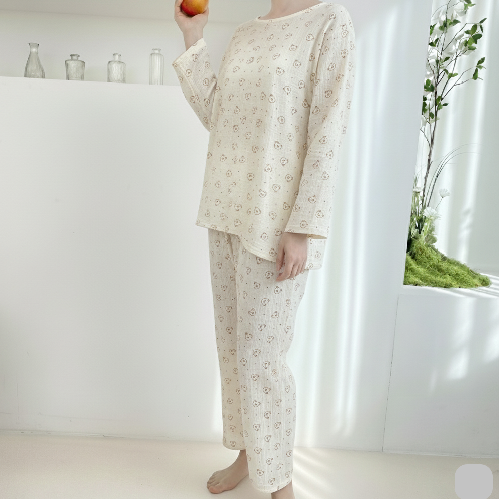 국산 면100잠옷 포근한 곰돌이 파자마 여성 수면잠옷 상하세트 홈웨어 - 상세 이미지 4