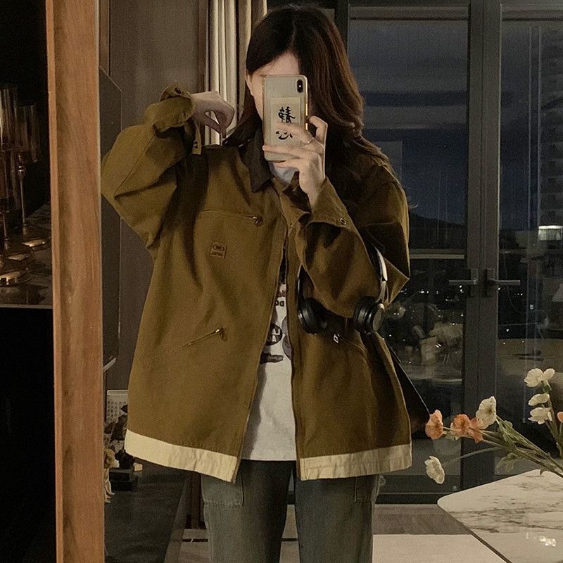 여성 아메카지 워크웨어 오버핏 루즈핏 카라 집업 빈티지 간절기 캐주얼 야상 점퍼 자켓 아우터 봄 가을 - 상세 이미지 5