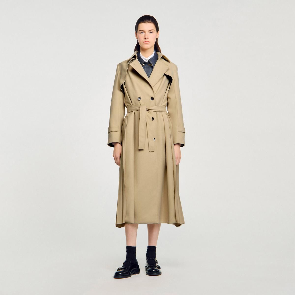 산드로 클래식 베이지 더블버튼 벨트 트렌치코트 SFPOU00705_16 BEIGE - 상세 이미지 4