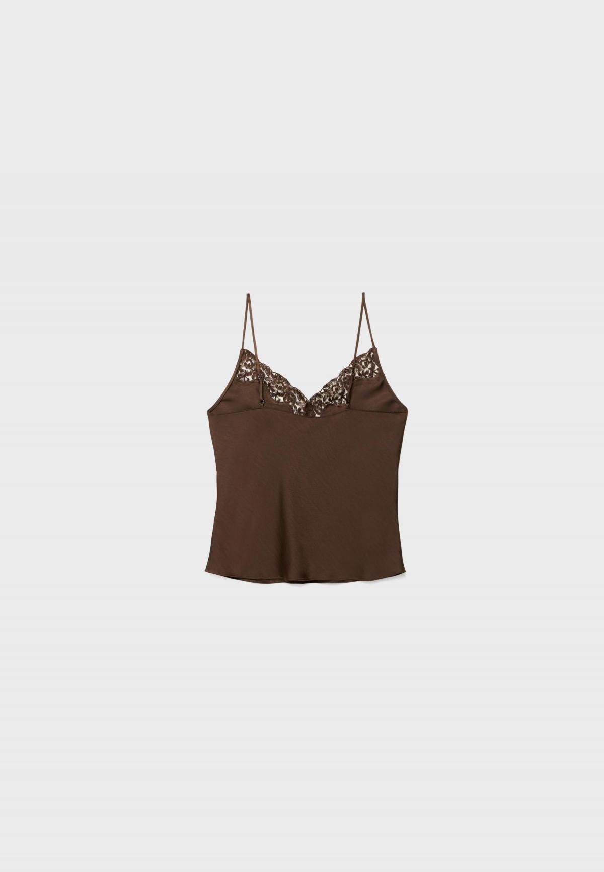 스트라디바리우스 새틴 레이스 브이넥 슬리브리스 탑 2244/559 BROWN - 상세 이미지 2