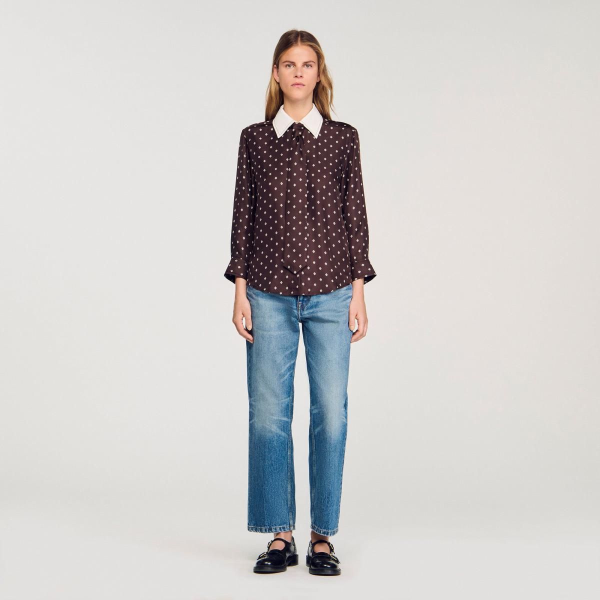 산드로 트렌디 패턴 넥타이 셔츠 블라우스 SFPCM01540_A394 BROWN / WHITE - 상세 이미지 3