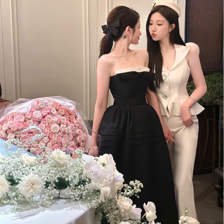 튜브탑 블랙드레스 웨딩 촬영 셀프웨딩 스튜디오 스냅 홀터넥 돌잔치 유색 연주 빅사이즈 파티 - 상세 이미지 2