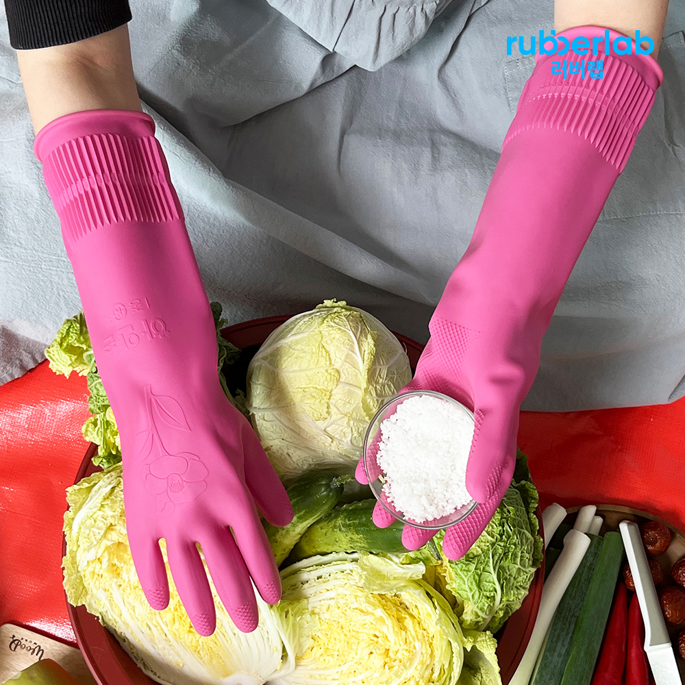 러버랩 김장용 주름 고무장갑 5개 국내산 천연라텍스 (무색소 아이보리/핑크)