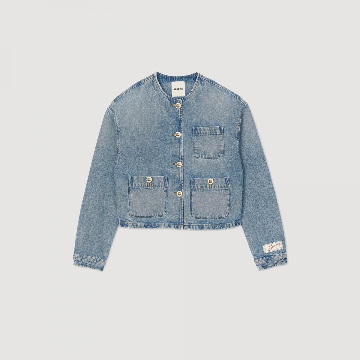 산드로 트렌디 라운드넥 데님 재킷 SFPBL01082_4785 JEANSBLAU - 메인 이미지