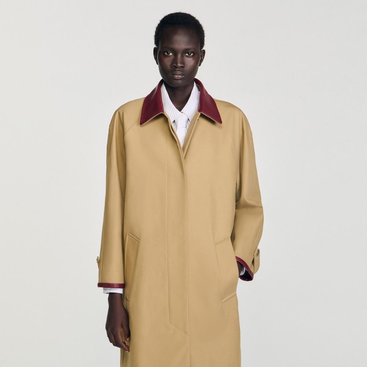 산드로 레더 카라 포인트 롱 트렌치코트 SFPOU00784_16 BEIGE 이미지 6