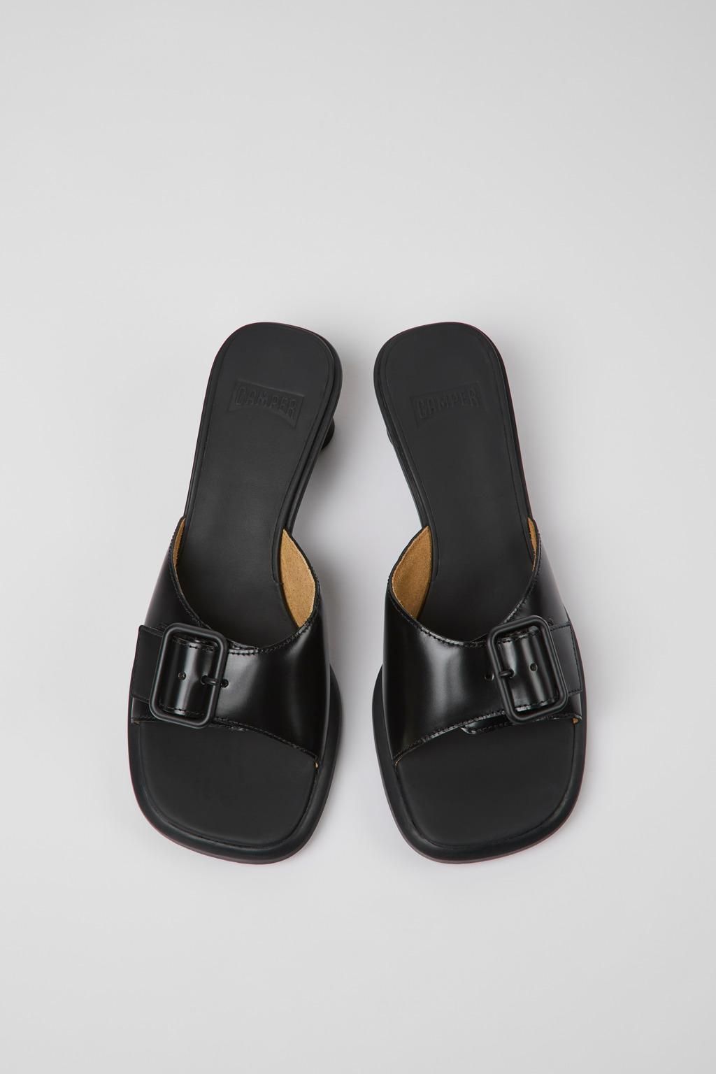 캠퍼 스트랩 블랙 레더 로우힐 샌들 Dina K201493-001 BLACK - 상세 이미지 4