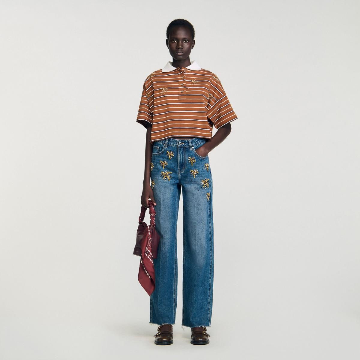 산드로 스트라스 스트레이트핏 데님 청바지 SFPJE00788_4785 JEANSBLAU - 상세 이미지 2