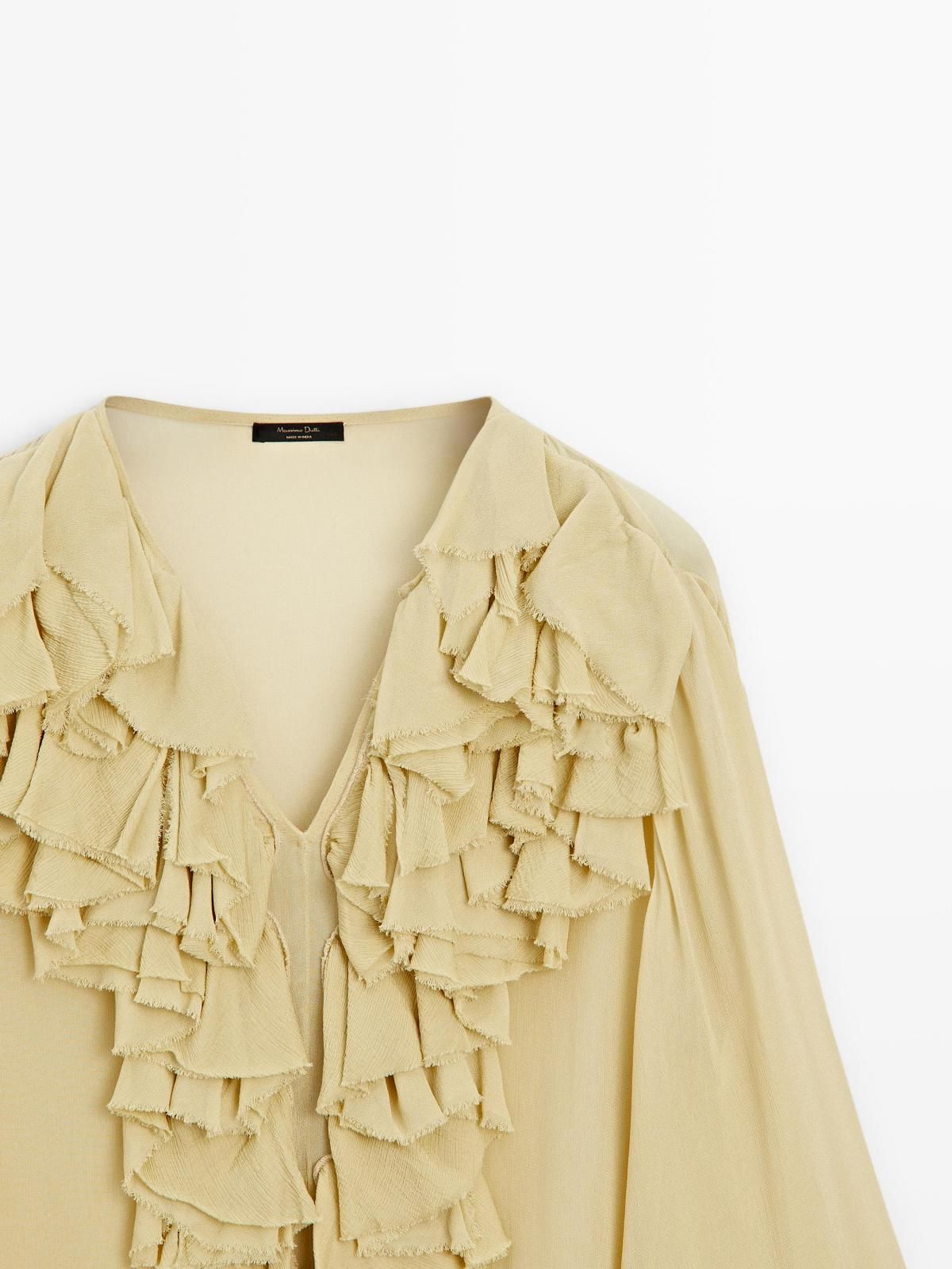 마시모두띠 러플 브이넥 플루이드 시스루 블라우스 9308/950 MUSTARD YELLOW - 상세 이미지 5