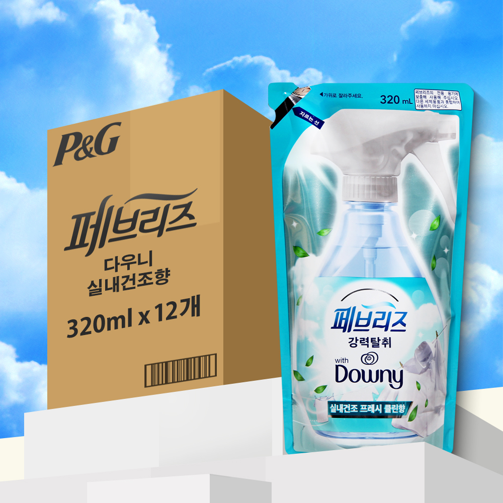 페브리즈 실내건조 리필 프레시클린향 섬유탈취제 320ml 12개 1박스 강력탈취 - 상품 이미지