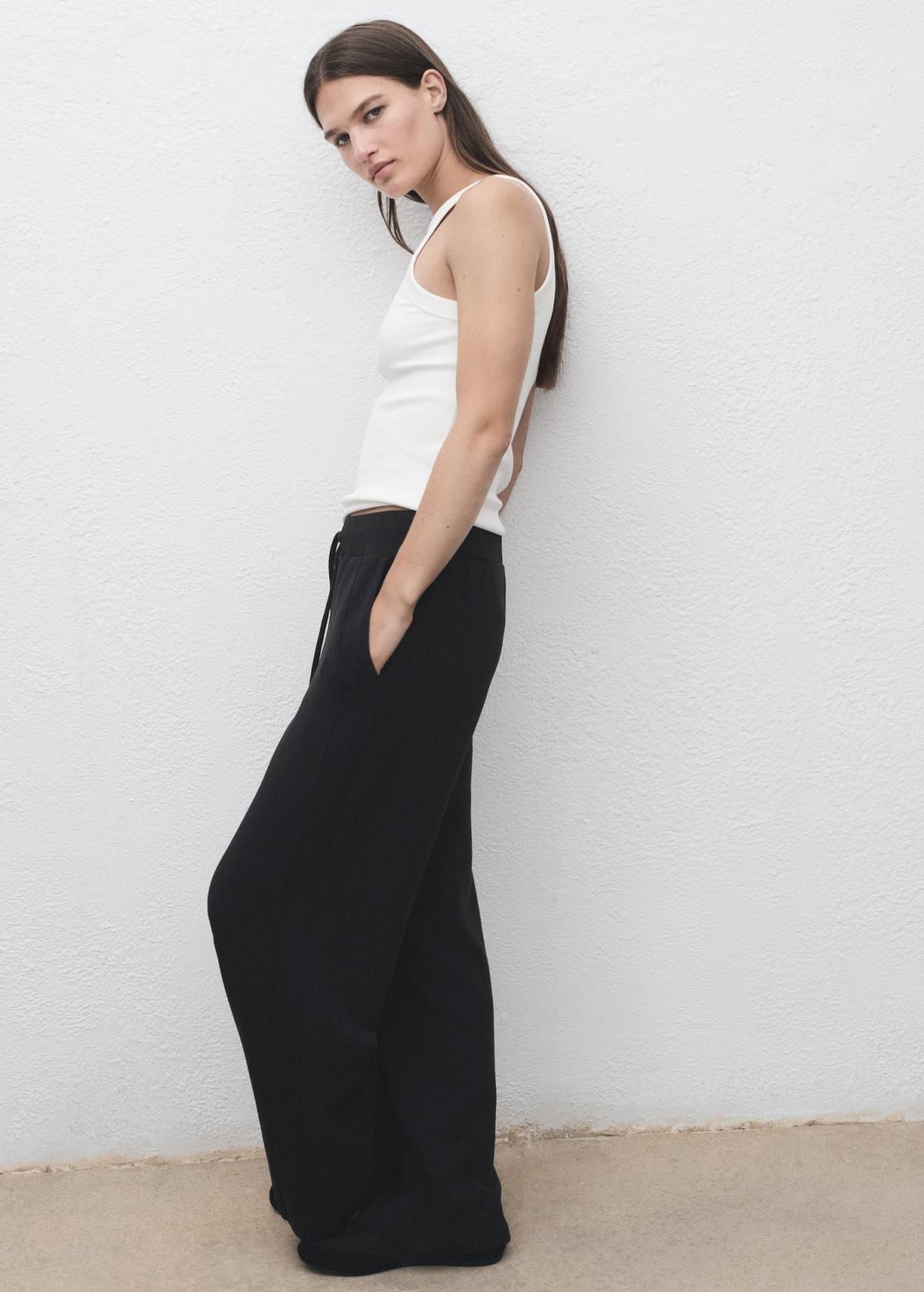 망고 엘라스틱 조거 와이드핏 팬츠 17085812 NEGRO - 상세 이미지 4