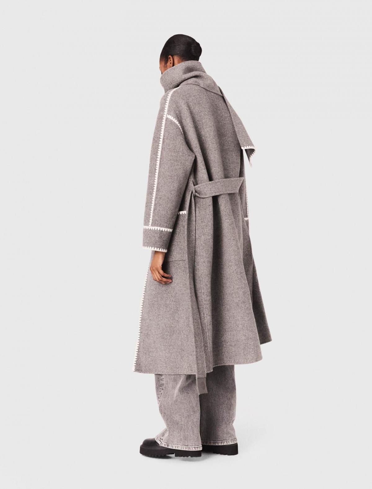 마쥬 더블페이스 울 롱코트 벨트 탈부착 스카프 3661601970665 GRAU/WEISS - 상세 이미지 3
