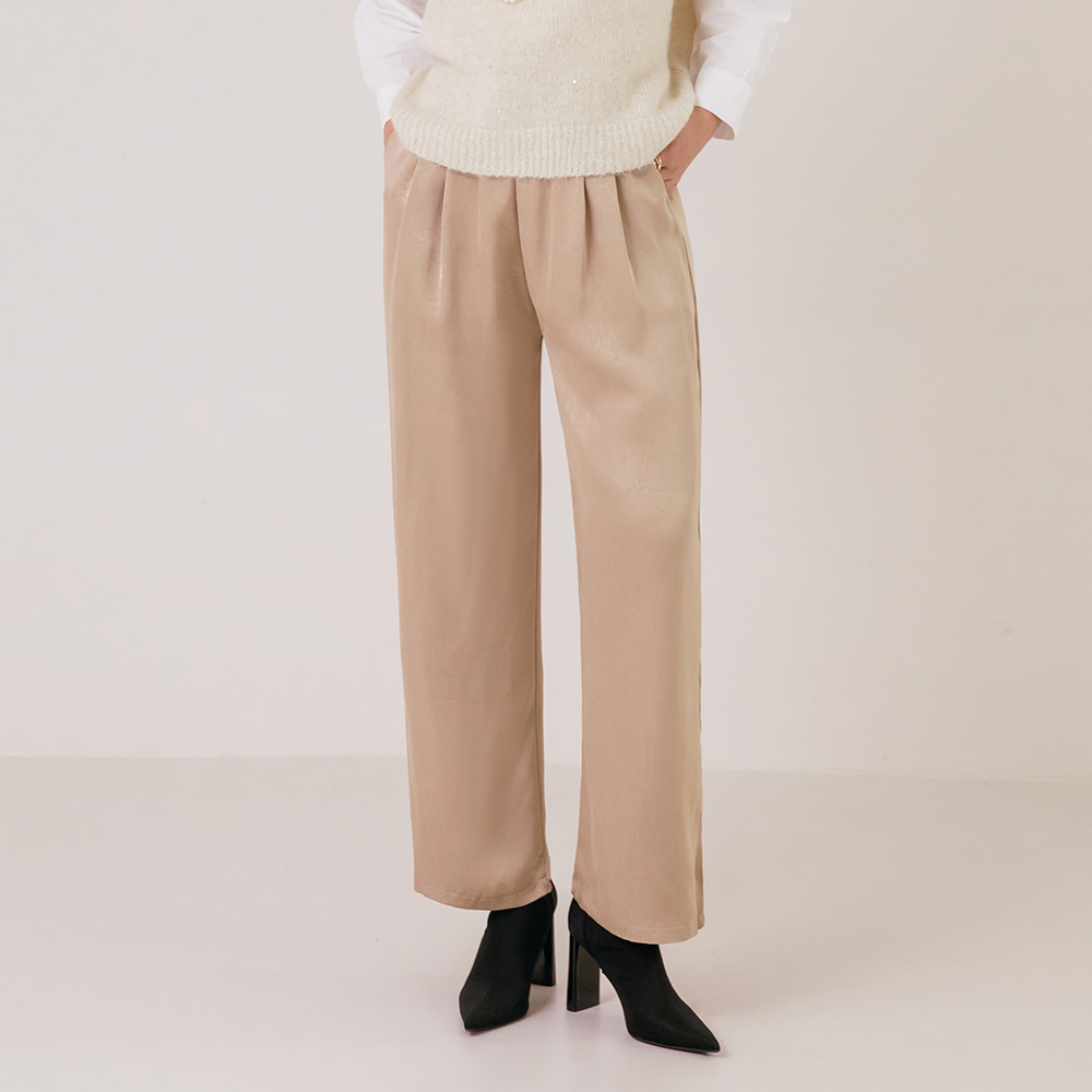 투핀턱 밴딩 새틴 와이드 팬츠 2color - 상세 이미지 2