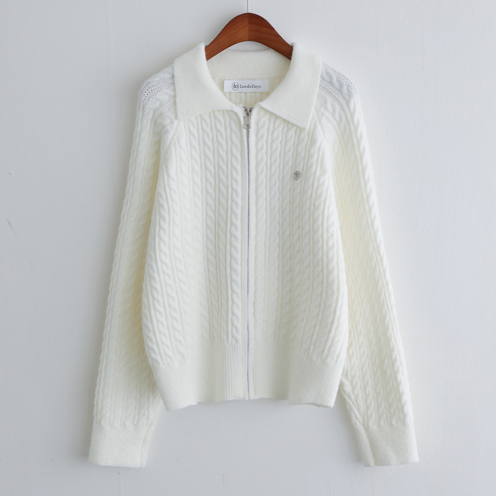 [오픈할인/정상가27800] 펄딘 팬던트 꽈배기 카라 데일리 클래식 니트 집업 가디건 - 상세 이미지 3