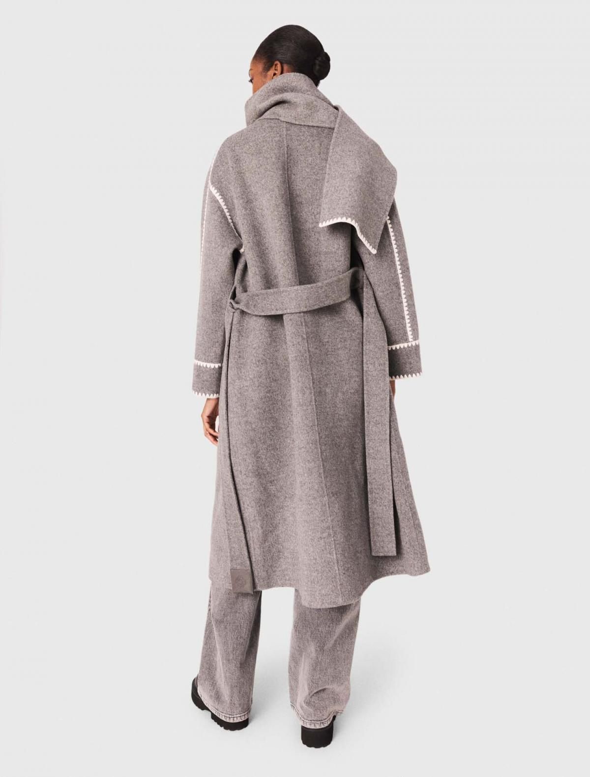 마쥬 더블페이스 울 롱코트 벨트 탈부착 스카프 3661601970665 GRAU/WEISS - 상세 이미지 4
