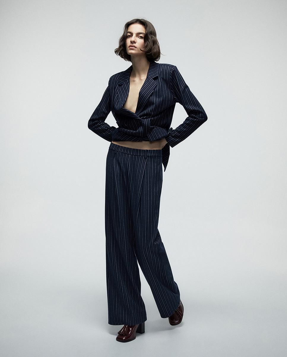 스페라 스트라이프 와이드 핀턱 슬랙스 팬츠 56262006226 AZUL MARINO - 상세 이미지 3