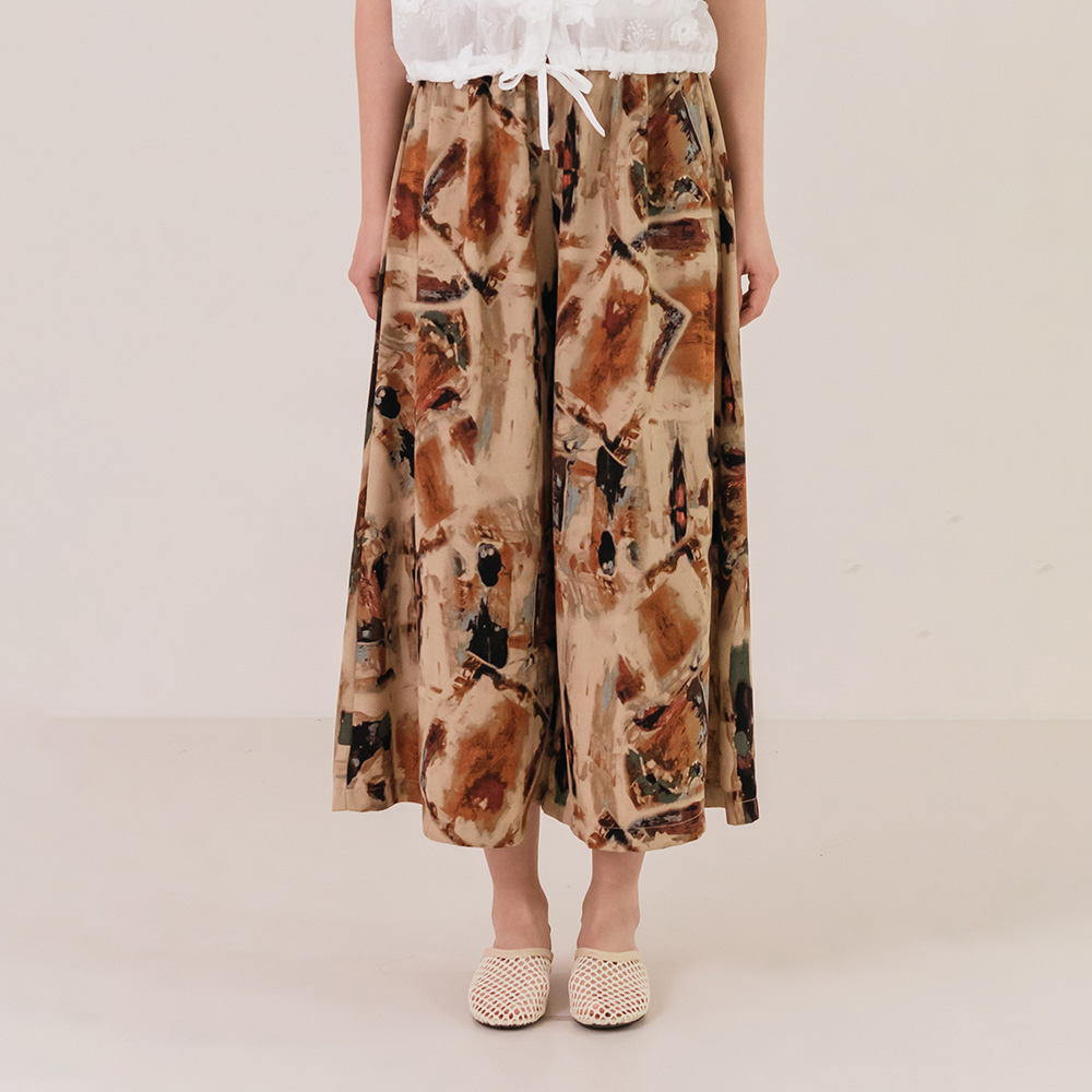 드로잉 프린트 밴딩 와이드 팬츠 - 상세 이미지 4