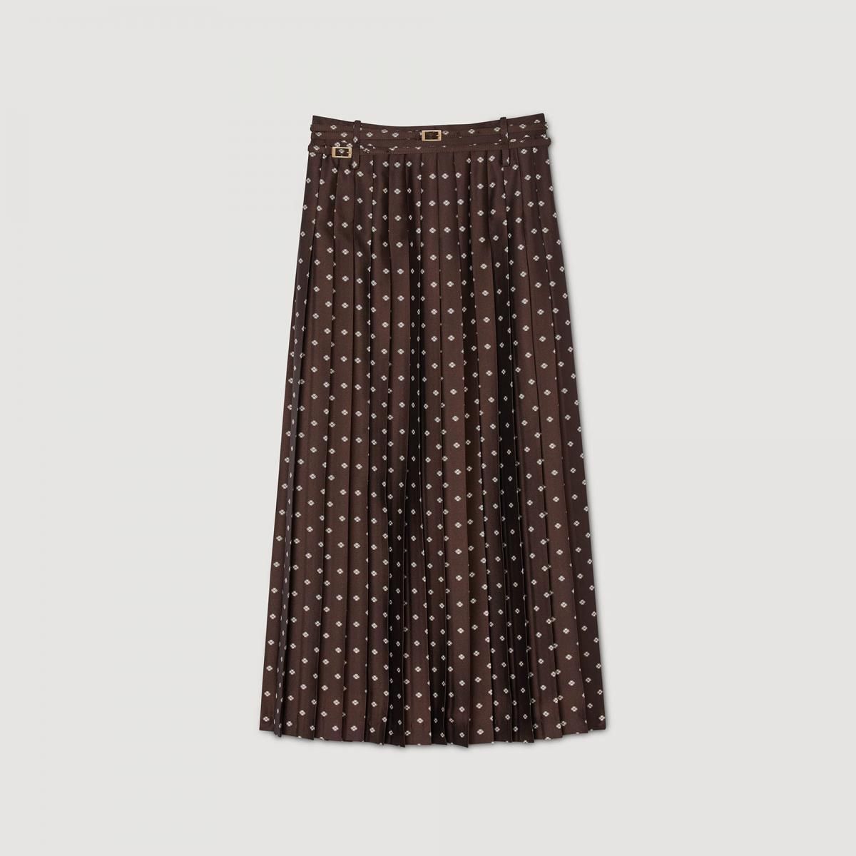 산드로 벨트 플리츠 롱 스커트 SFPJU01556_A394 BROWN / WHITE - 메인 이미지