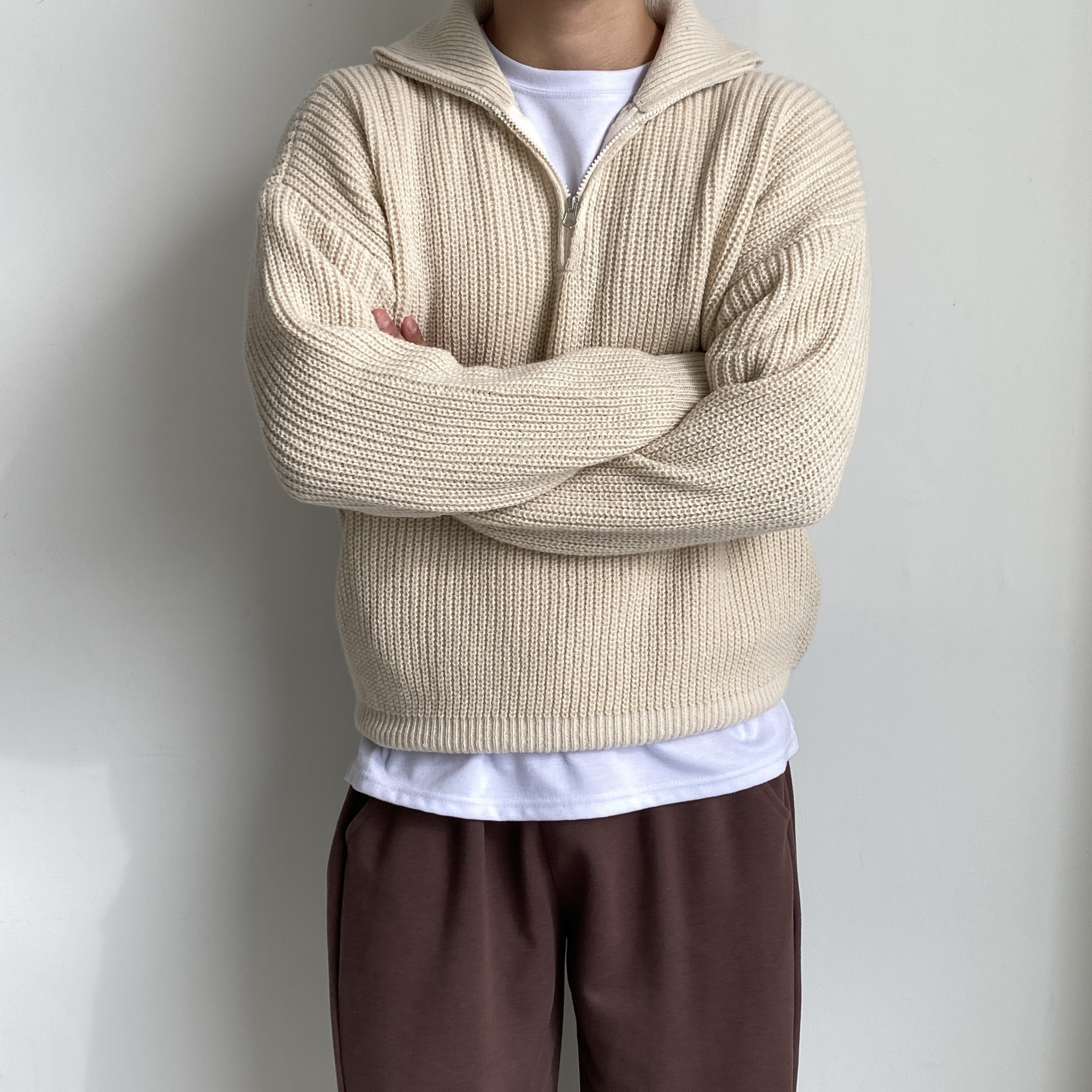 남자반집업니트 남자터틀넥니트 반집업스웨터 - 상세 이미지 3