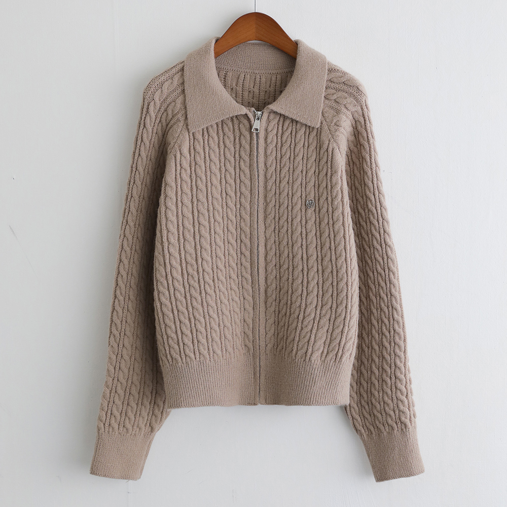 [오픈할인/정상가27800] 펄딘 팬던트 꽈배기 카라 데일리 클래식 니트 집업 가디건 - 상세 이미지 5