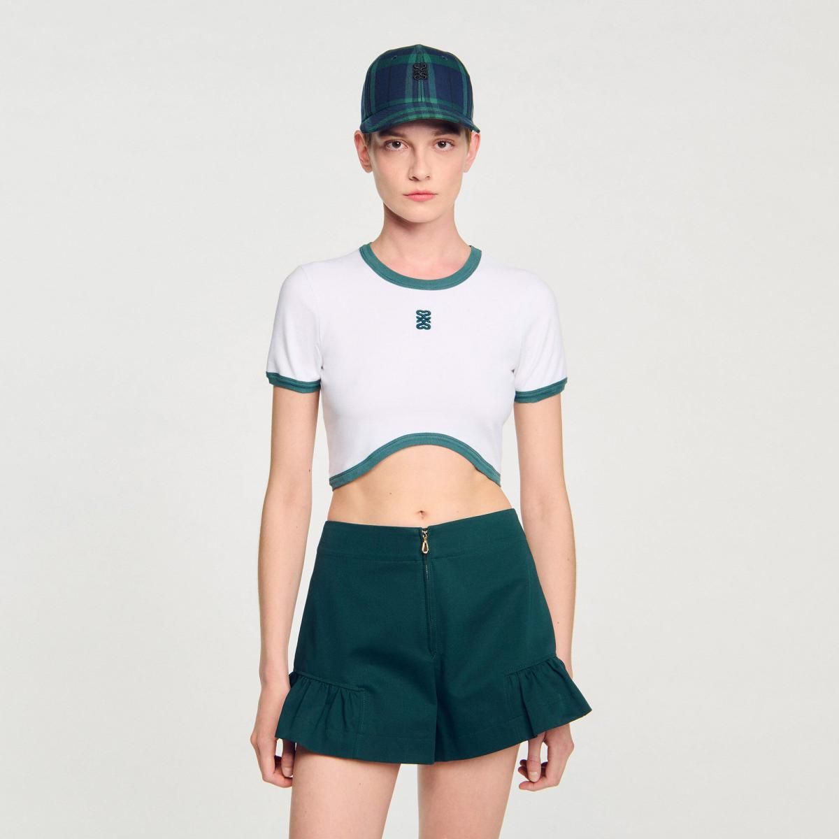 산드로 배색 크롭 반팔 티셔츠 SFPTS01682_10 WEISS - 상세 이미지 5