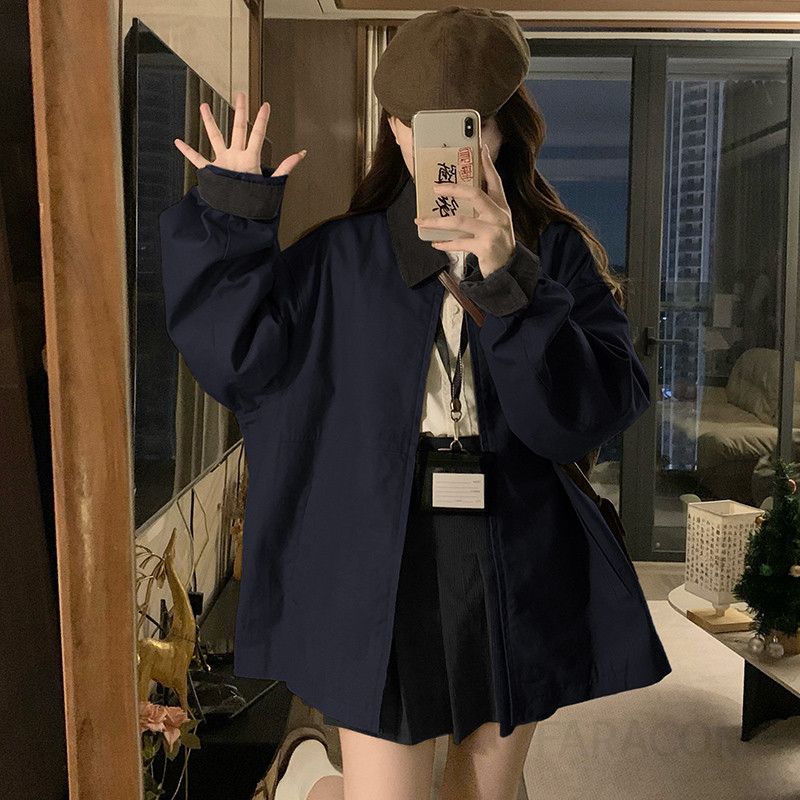 여성 빅사이즈 카라 오버핏 루즈핏 바람막이 자켓 점퍼 아우터 데일리 간절기 코디 봄 가을 - 상세 이미지 4