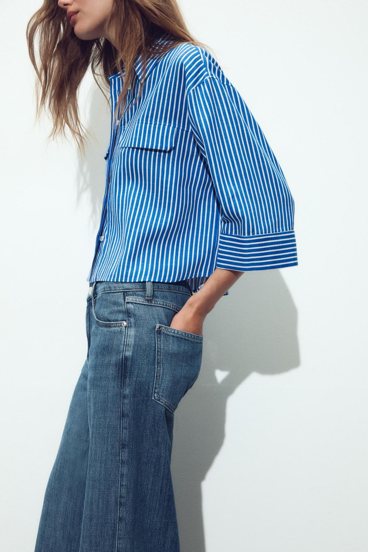 자라 스트라이프 린넨 블렌드 셔츠 2224/666 BLUE/WHITE - 상세 이미지 3