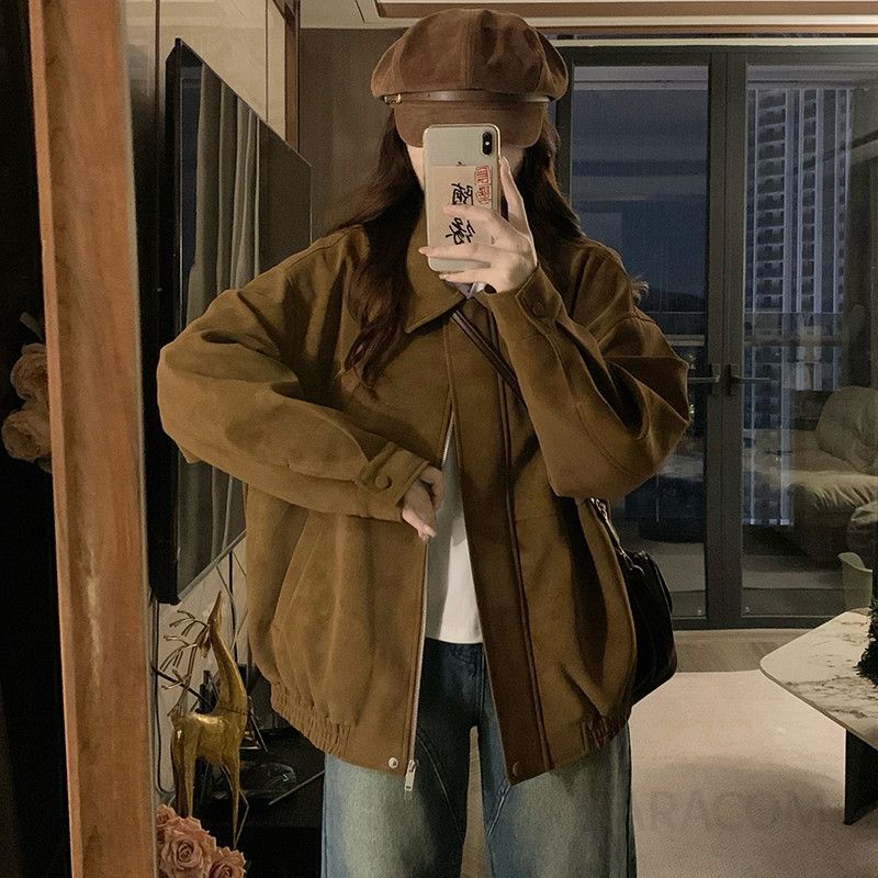 여성 빅사이즈 오버핏 루즈핏 카라넥 트윌 자켓 점퍼 항공 점퍼 간절기 아우터 봄 가을 데일리 캐주얼룩 - 상세 이미지 5