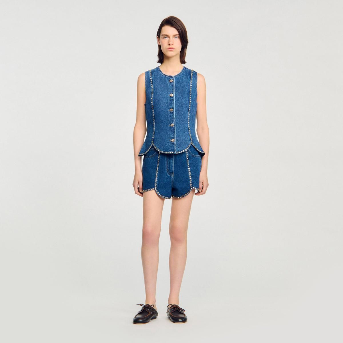 산드로 스트라스 데님 테크니컬 베스트 SFPTO00837_4785 JEANSBLAU - 상세 이미지 3