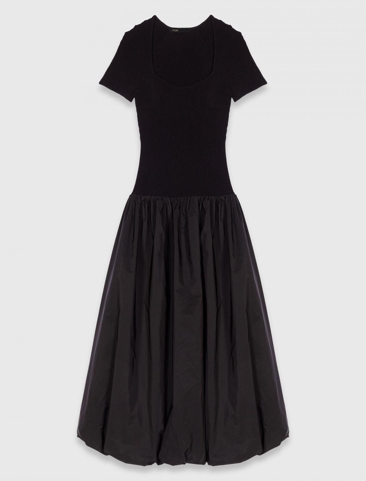 마쥬 태피터 믹스 볼륨 롱 원피스 3661601966743 SCHWARZ - 상품 이미지