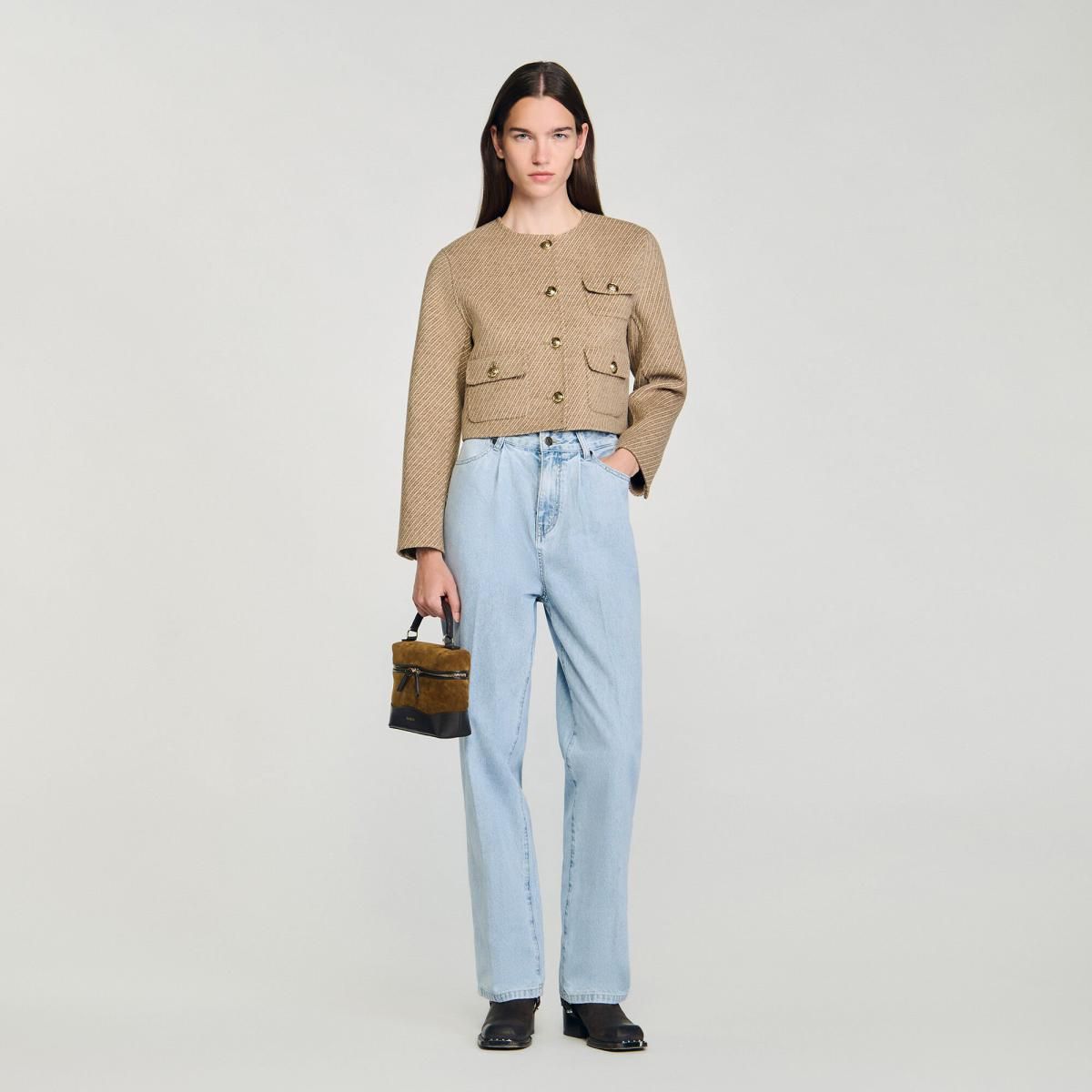 산드로 트위드 크롭 라운드넥 버튼 재킷 SFPVE01067_16 BEIGE - 상세 이미지 2
